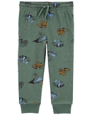Calça de moletom infantil dinossauro verde