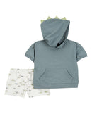 Conjunto curto infantil 2 peças com capuz dino interativo multicor