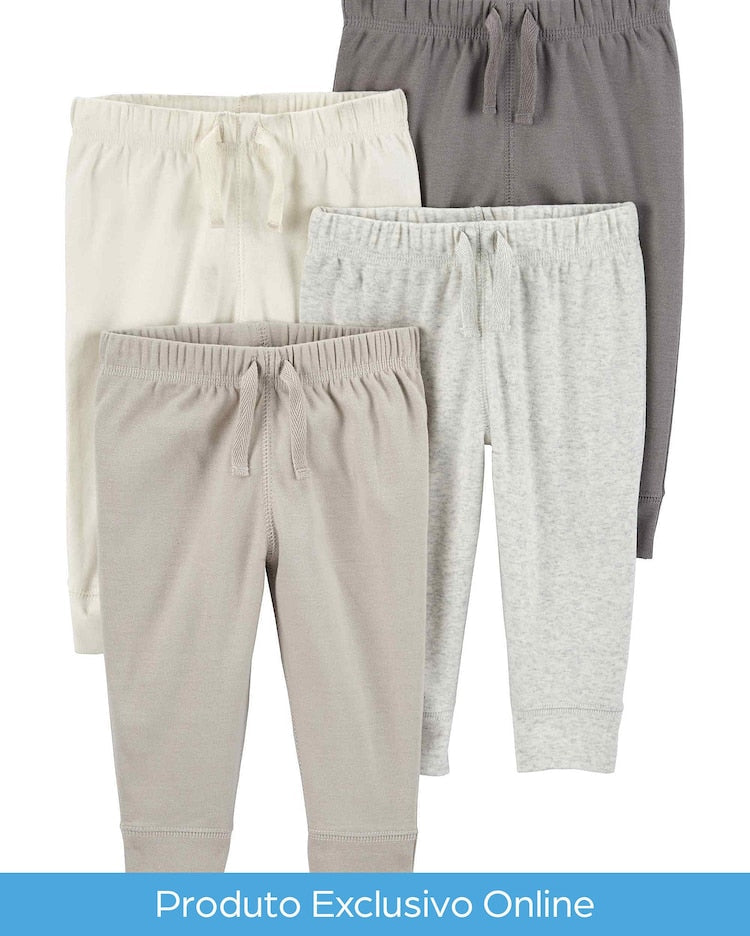 Kit calça bebê 4 peças cós elástico lisas com amarração multicor | Carter's