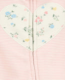 Macacão bebê manga longa com pezinho listras floral rosa | Carter's