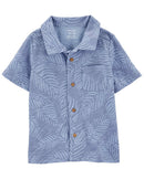 Camisa infantil com bolso folhagem azul