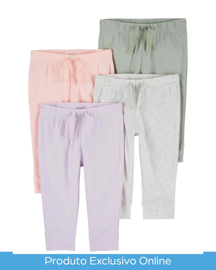 Kit calça bebê 4 peças cós elástico lisa multicor | Carter's