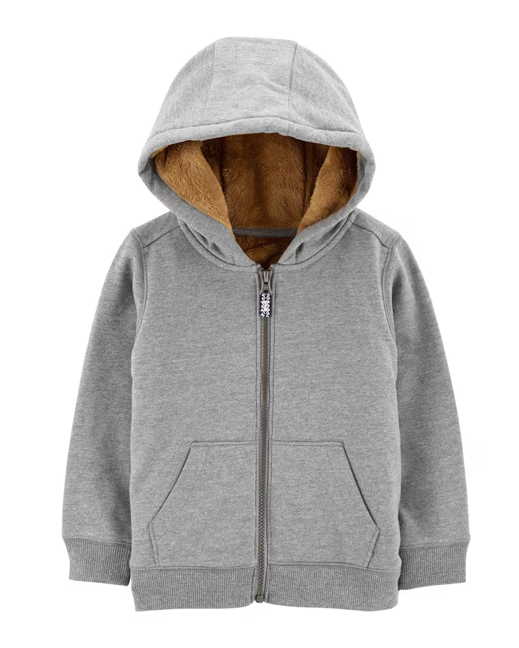 Blusão de moletom infantil com capuz e bolsos cinza |