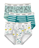 Kit Cueca Infantil 3 Peças Dinos - Verde Água/Branco