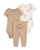 Conjunto longo bebê 3 peças com elástico de leão multicor |