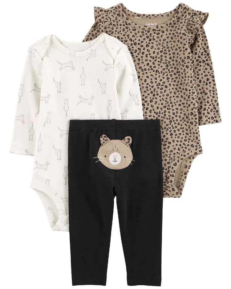 Conjunto longo bebê 3 peças babados onça multicor | Carter's