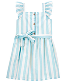 Vestido infantil com babados listrado multicor |