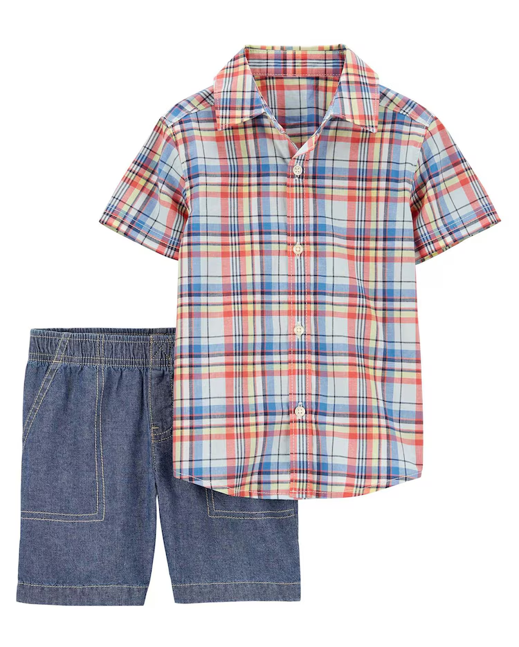 Conjunto curto infantil 2 peças xadrez multicor |