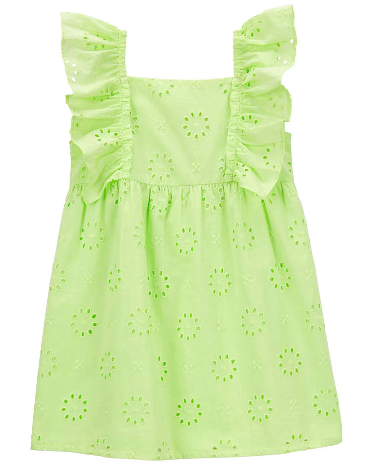 Vestido infantil com babados e laise verde |