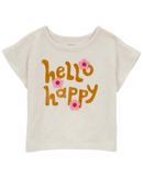 Camiseta infantil hello happy flores bege |