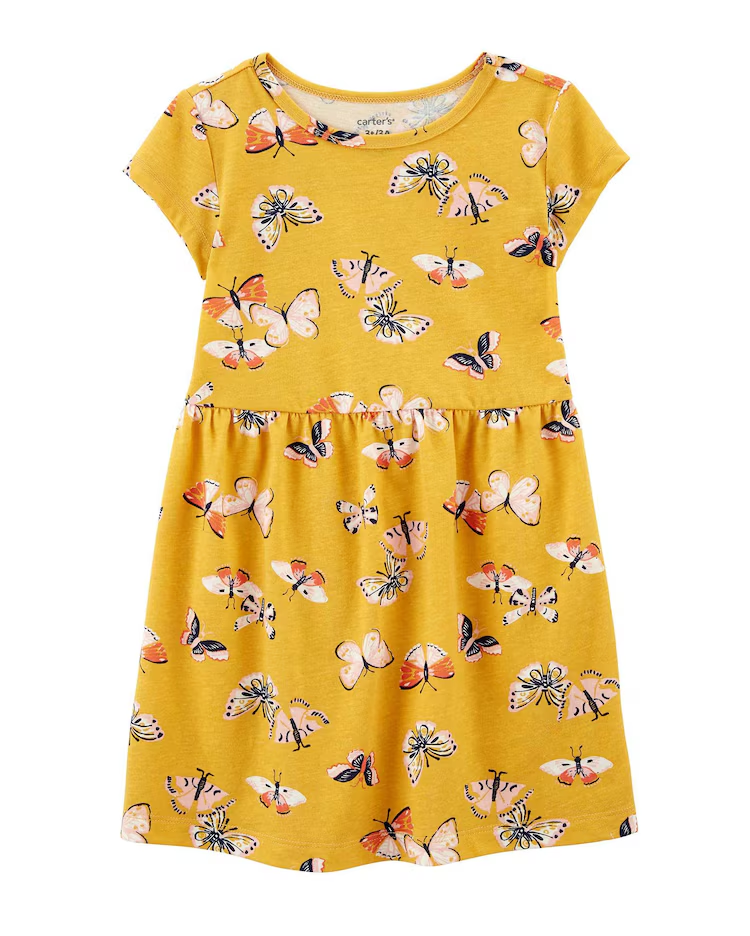 Vestido infantil evasê floral camadas amarelo |