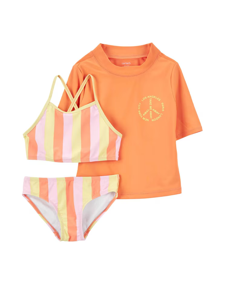 Conjunto praia infantil 3 peças lettering Los Angeles laranja |