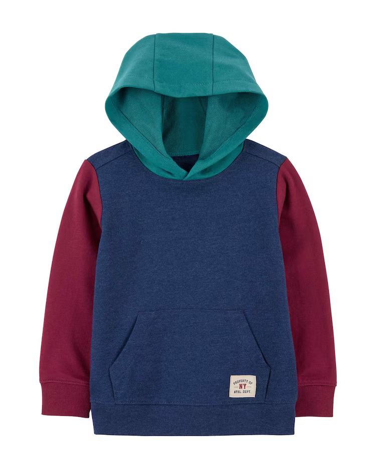 Blusão de moletom infantil capuz e bolso azul |