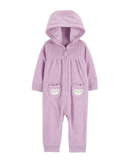 Macacão bebê de fleece poá e bichinhos com capuz lilás | Carter's
