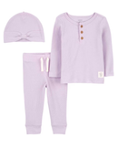 Conjunto longo bebê 2 peças e touca canelado lilás | Carter's