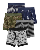 Kit Cueca Boxer Infantil 5 Peças Algodão Azul Marinho/Cinza Mescla/Verde Militar Tam 2 a 8