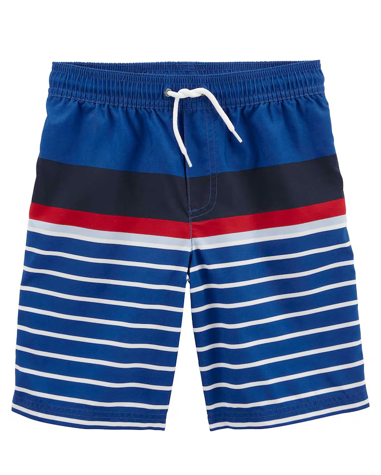 Bermuda água infantil com cordão listrada azul |