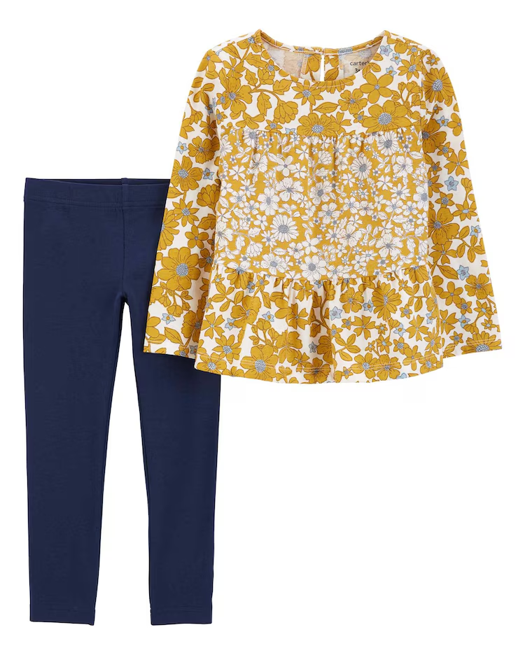 Conjunto longo infantil 2 peças manga longa floral multicor|