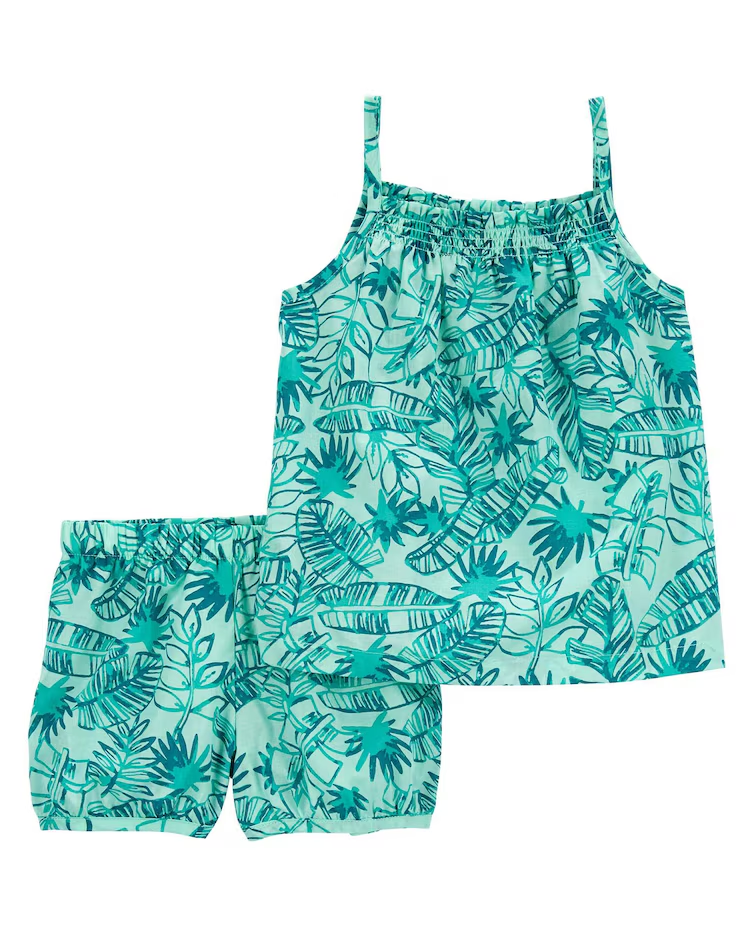 Conjunto curto infantil 2 peças verão folhagem verde |