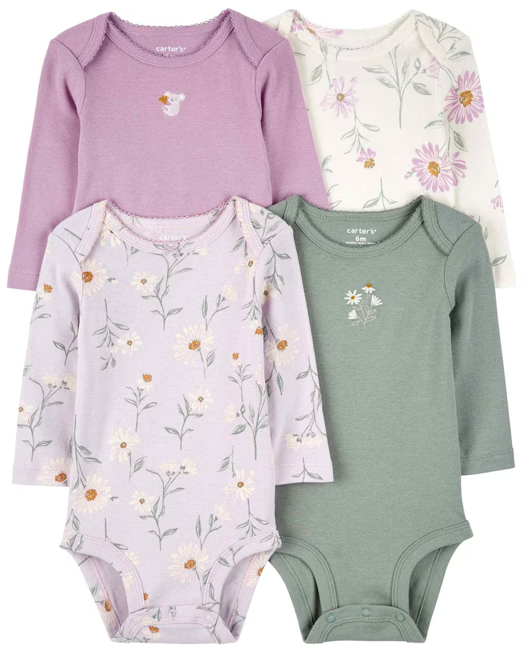 Kit body bebê 4 peças manga longa floral multicor | Carter's