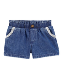 Short jeans infantil com babado denim escuro |