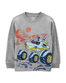 Camiseta infantil manga longa dirigir na lua cinza |