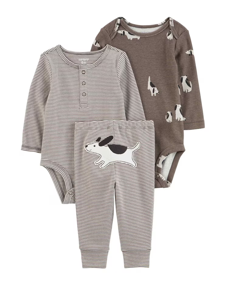 Conjunto longo bebê 3 peças cachorros multicor | Carter's