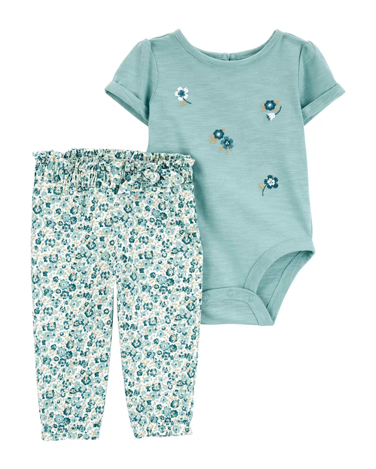 Conjunto longo bebê 2 peças mini floral azul | Carter's