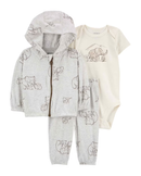 Conjunto longo de moletom bebê 3 peças elefante multicor |