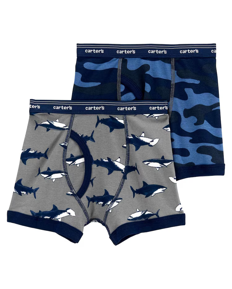 Kit cueca infantil boxer 2 peças tubarão camuflado azul |