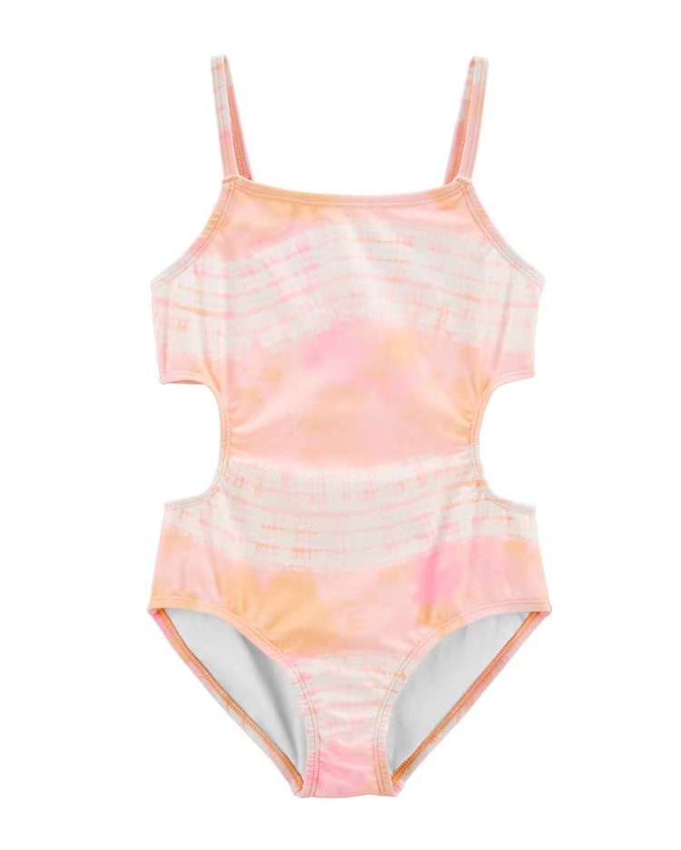 Maiô infantil recorte nas laterais tie dye rosa |