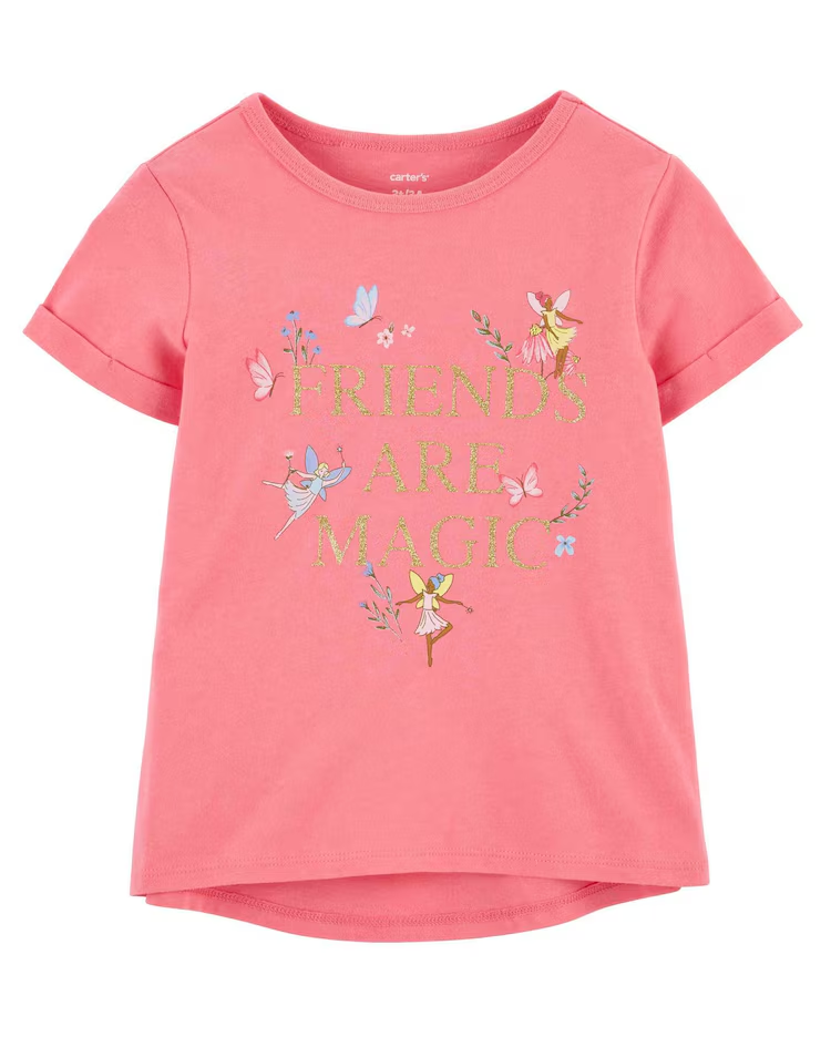 Camiseta Infantil Manga Curta Lettering Rosa Tam 2 a 5